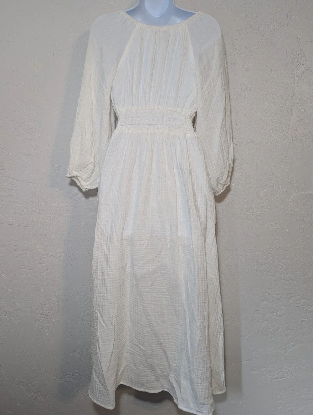 J. Crew White Long Sleeve Gauze Cotton Maxi Dress Coastal Preppy Minimalist